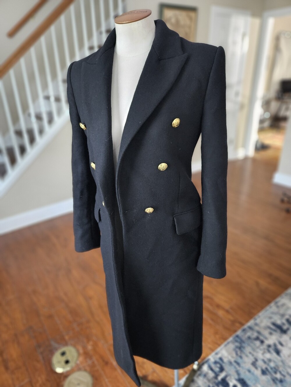ZARA Gold Button Italian Wool Blend Coat XS